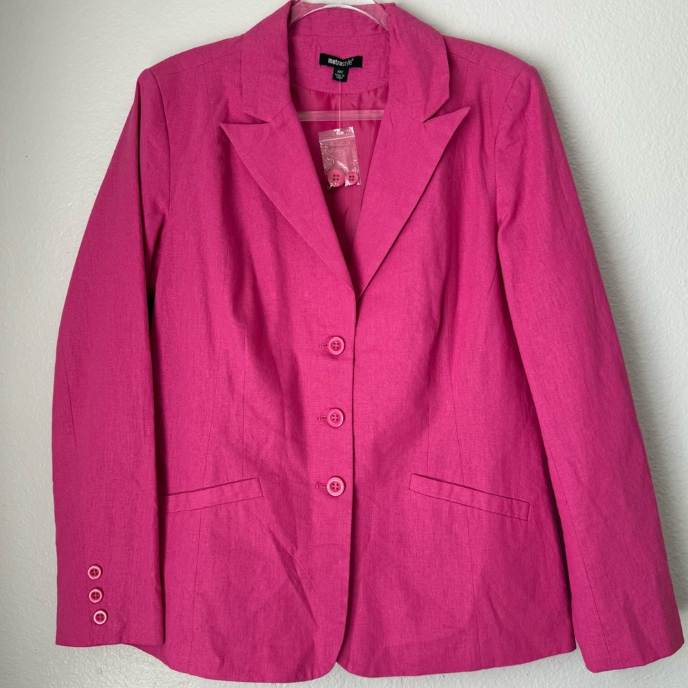Metrostyle linen blend Fuchsia Blazer vacation Barbiecore Coquette Coastal NWOT